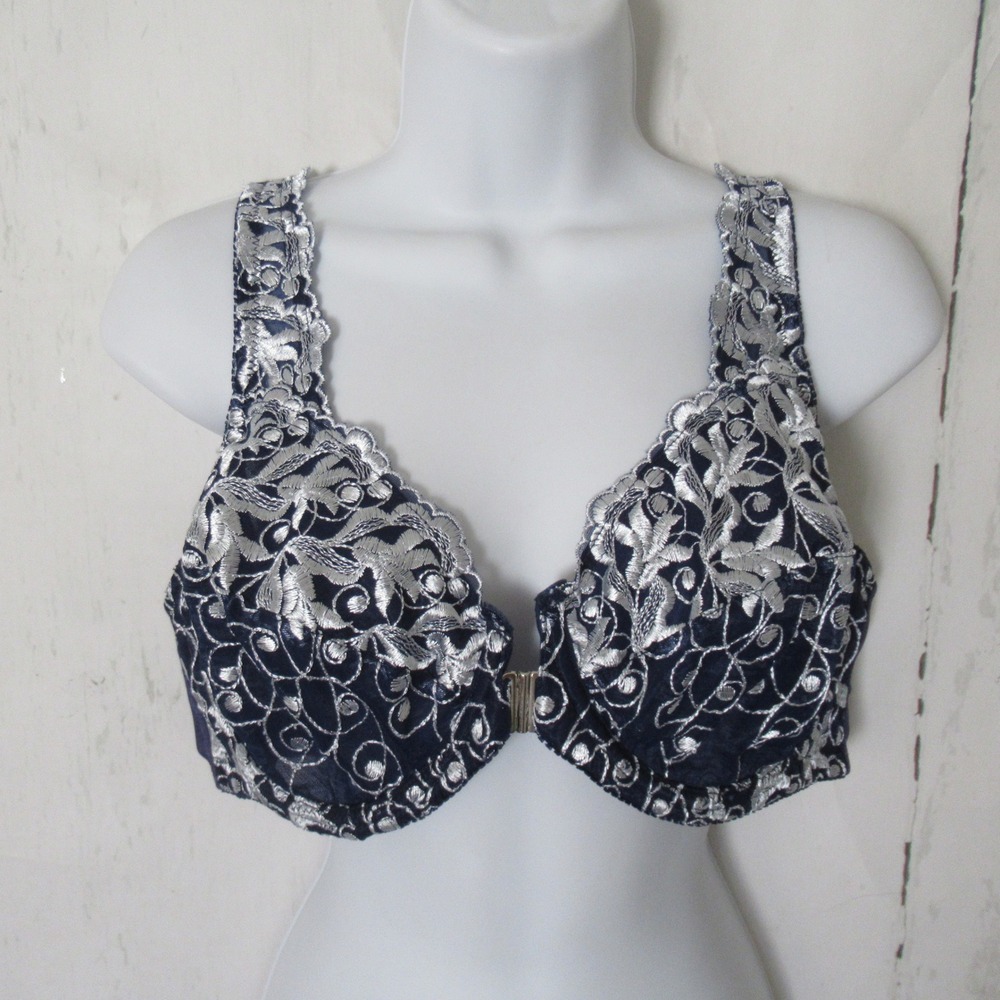 Amoureuse Bra 40C Blue Floral Embroidered Full Coverage Front Closure